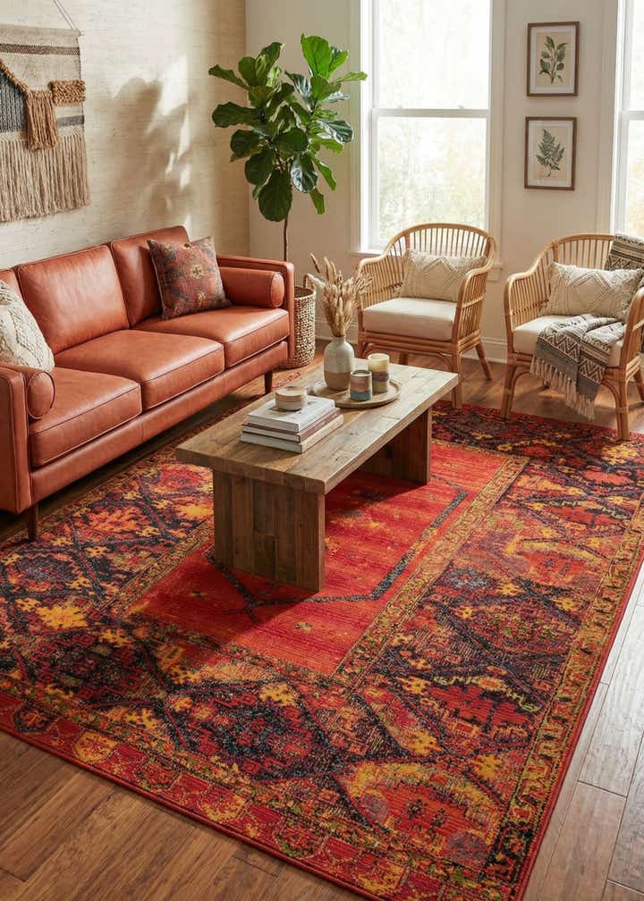 7' 10 x 10' Easy-Clean Tribal Indoor / Outdoor Rug