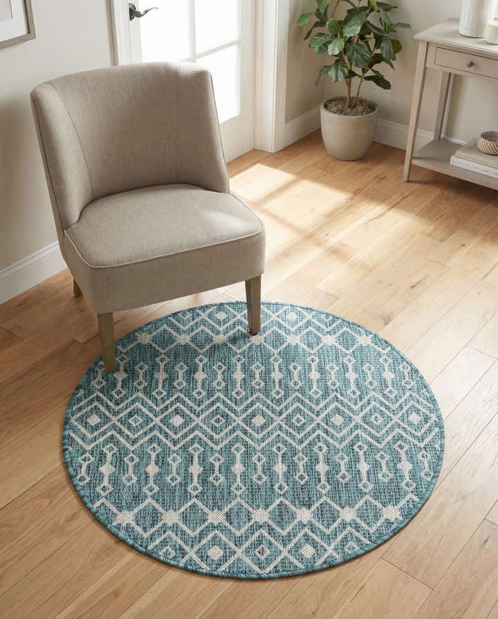 3' x 3' Easy-Clean Trellis Indoor / Outdoor Round Rug