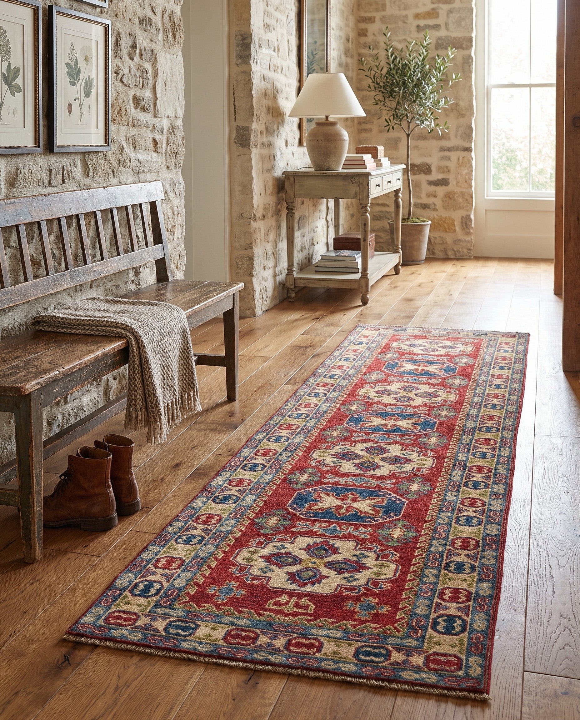 80cm x 300cm Hand Knotted Kazak Runner Rug