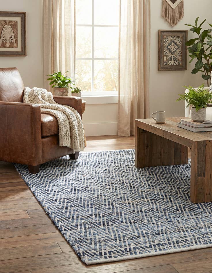 Detail image of 4' 1 x 6' 1 Hand Woven Chindi Chevron Rug