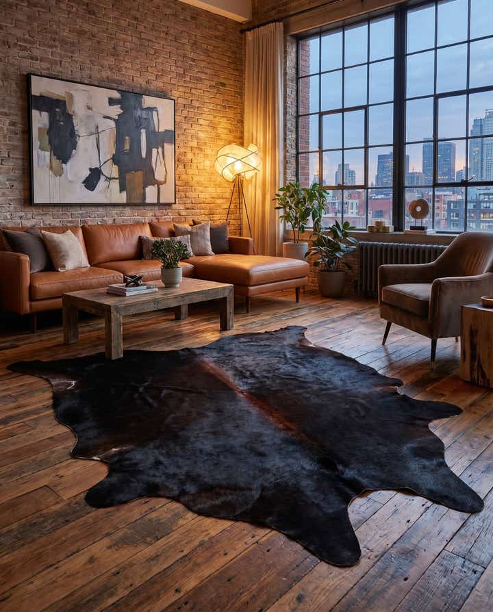 5' 6 x 6' 5 Cowhide Leather Rug