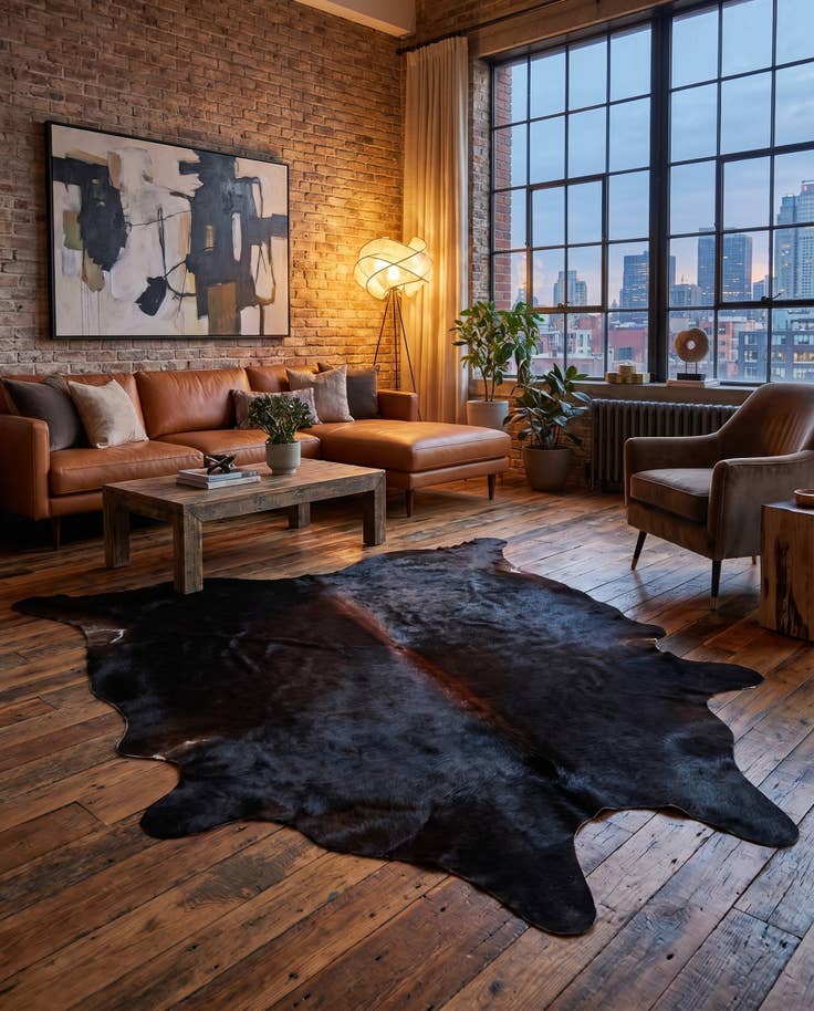 Detail image of 5' 6 x 6' 5 Cowhide Leather Rug