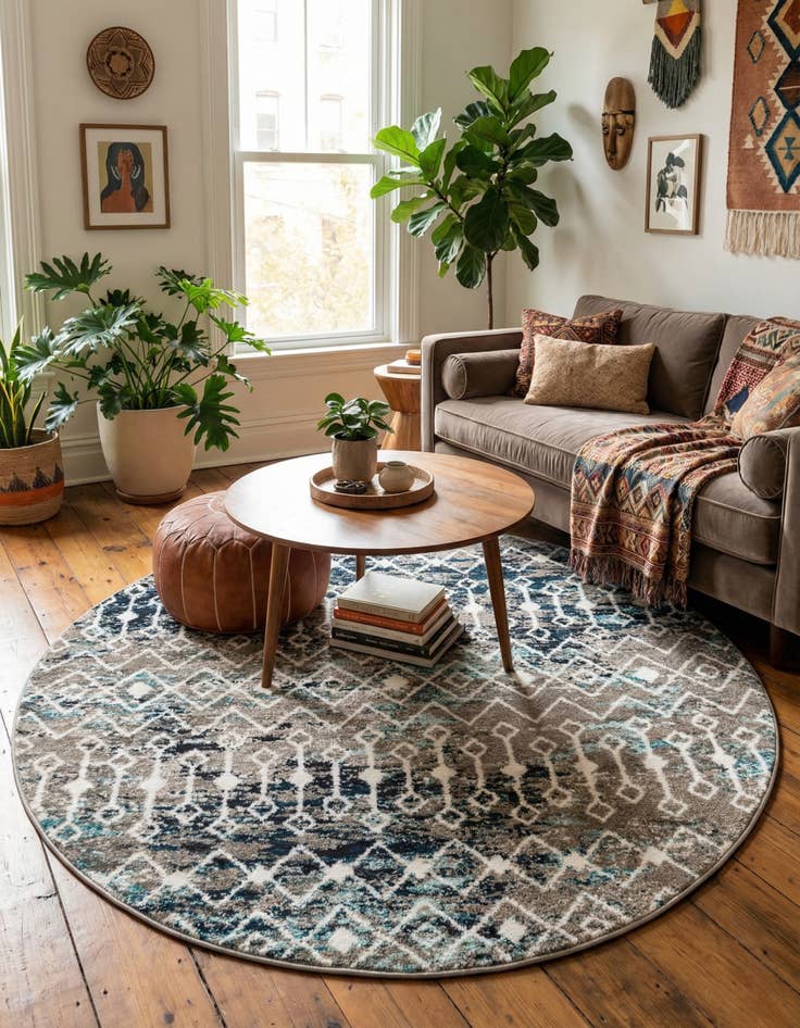 Detail image of 5' 3 x 5' 3 Moroccan Trellis Round Rug