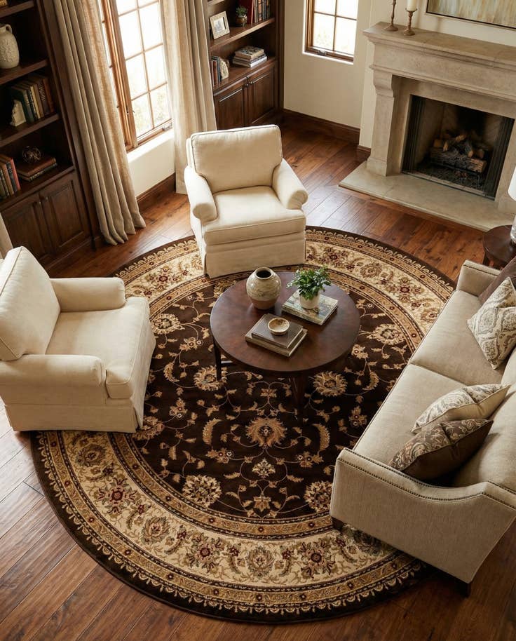 Detailfoto van 400cm x 400cm Klassieke Agra Rond Vloerkleed