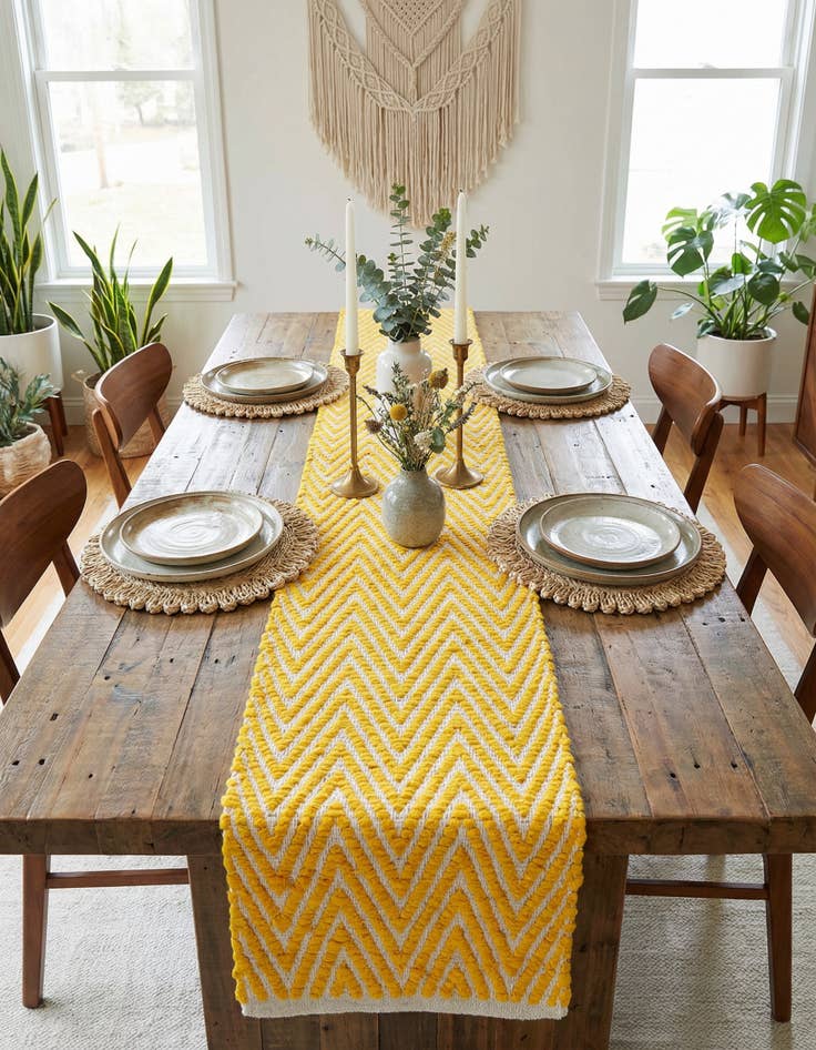 Detail image of 1' 2 x 10'  Hand Woven Chindi Chevron Table Runner Rug