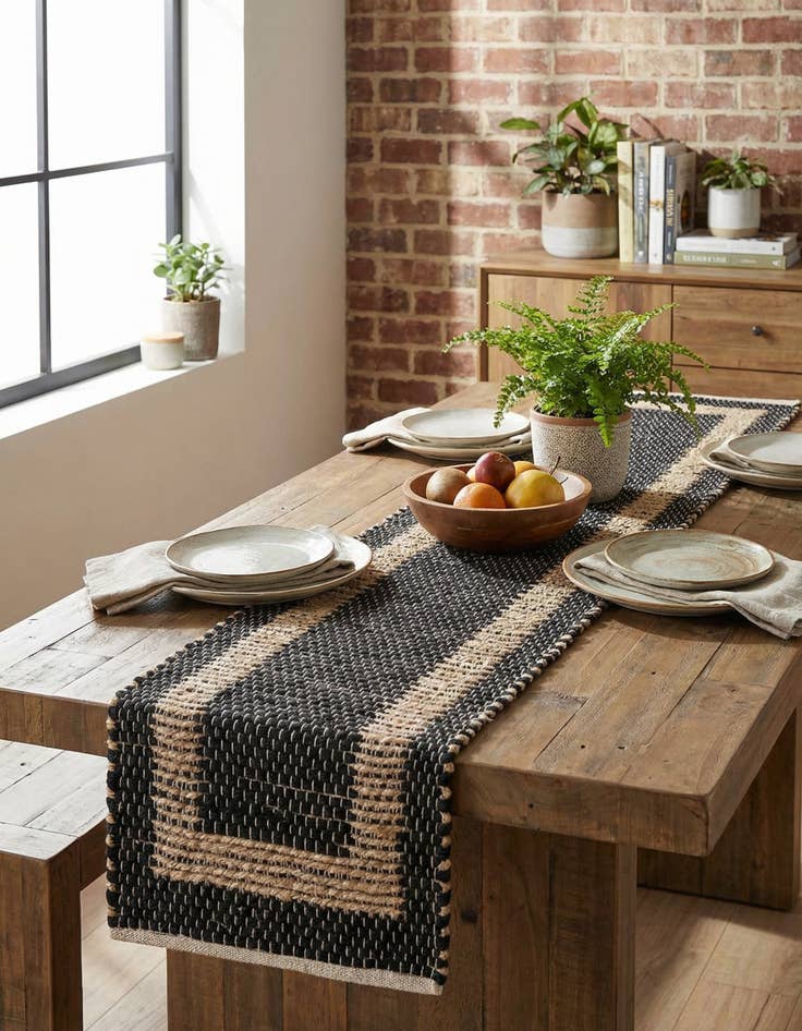 Detail image of 1' 2 x 4' 1  Hand Woven Chindi Jute Table Runner Rug