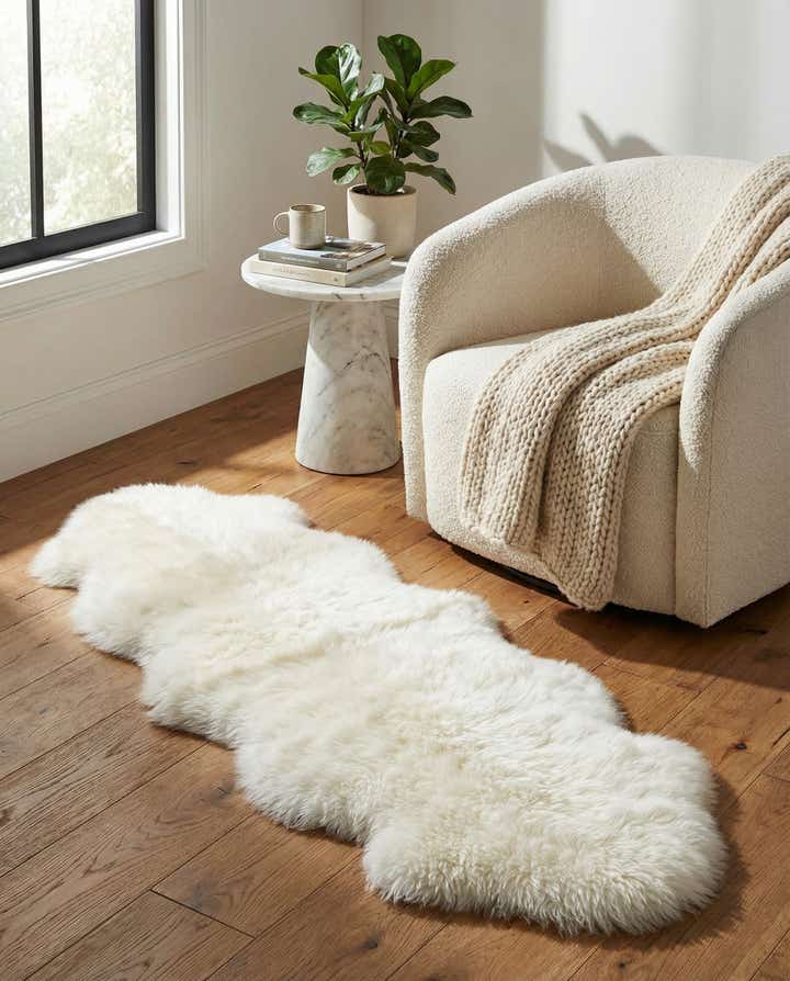 1' 10 x 6' Natural Sheepskin Freeform Rug