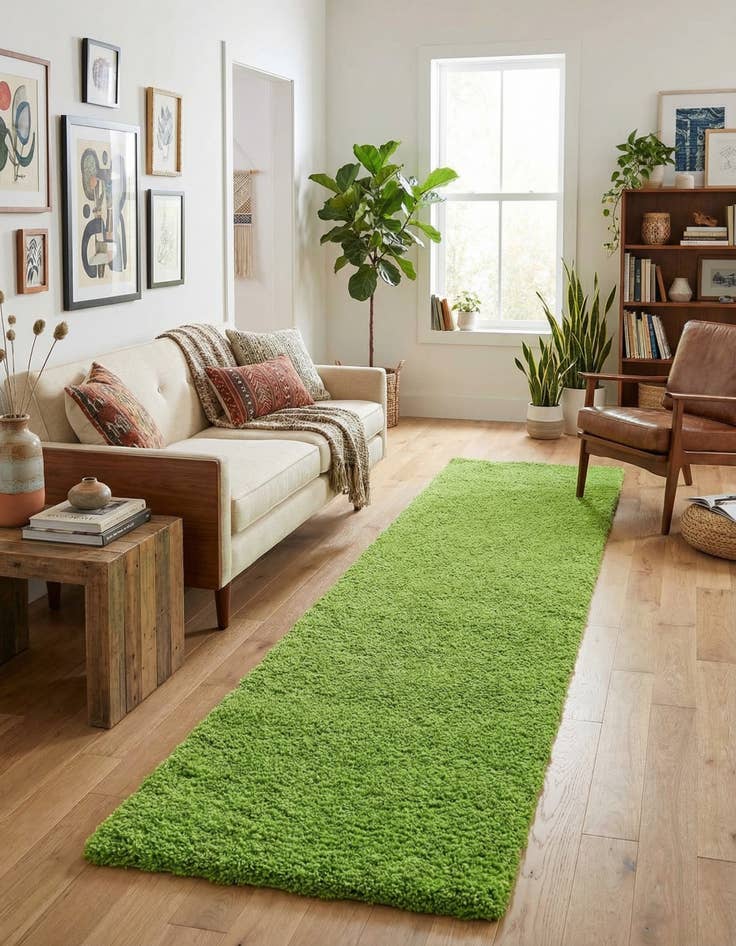 Detail image of 2' 7 x 13' Solid Shag Runner Rug