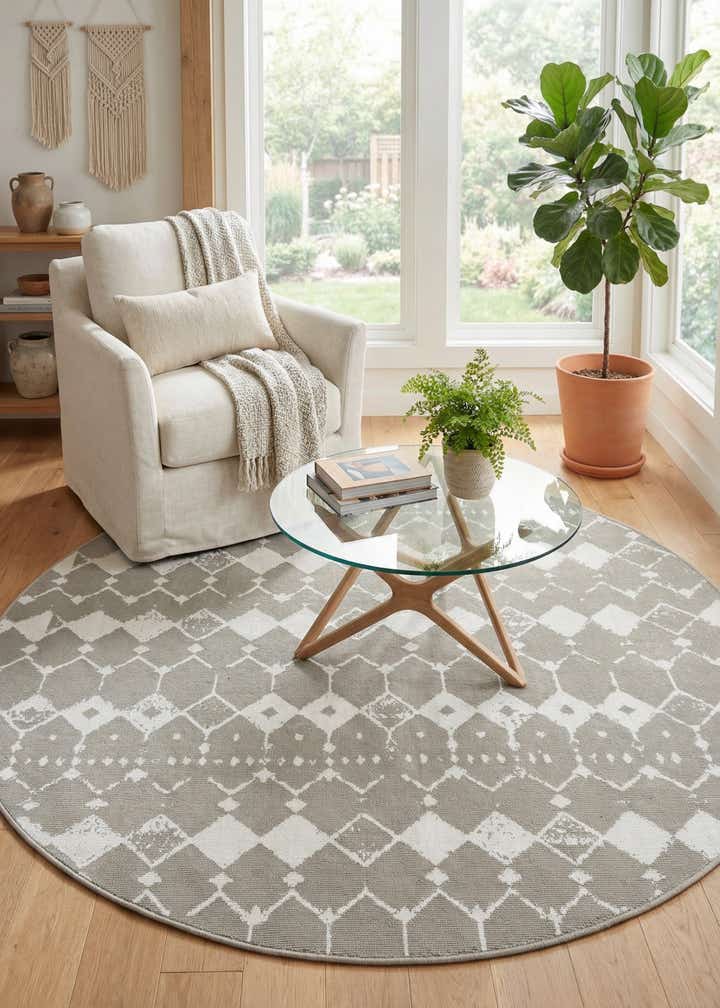 7' x 7' Easy-Clean Lattice Indoor / Outdoor Round Rug