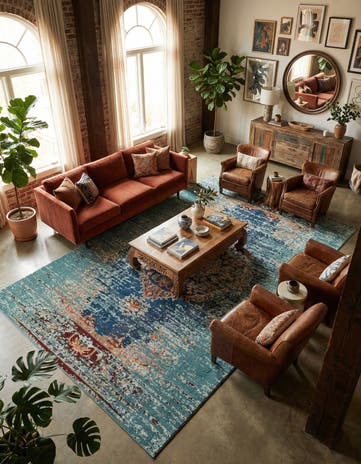 Turquoise Washable Carnevale Rug