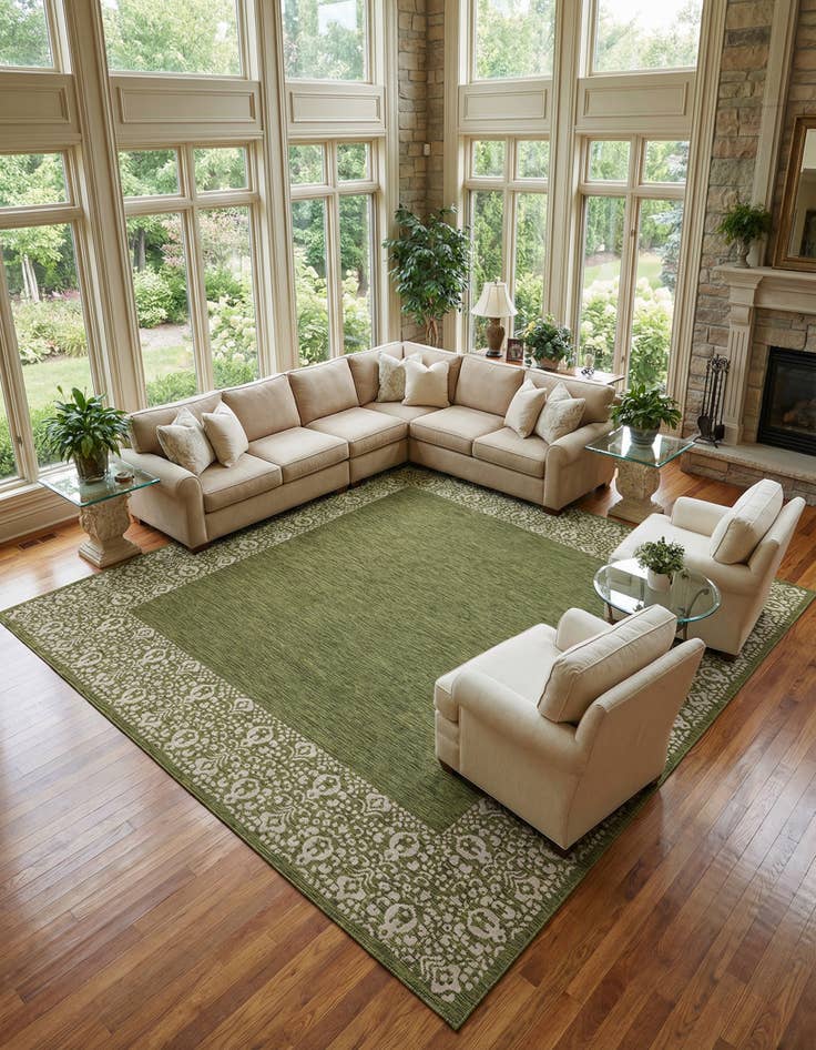 Detail image of 13' x 13'  Washable Border Indoor / Outdoor Square Rug