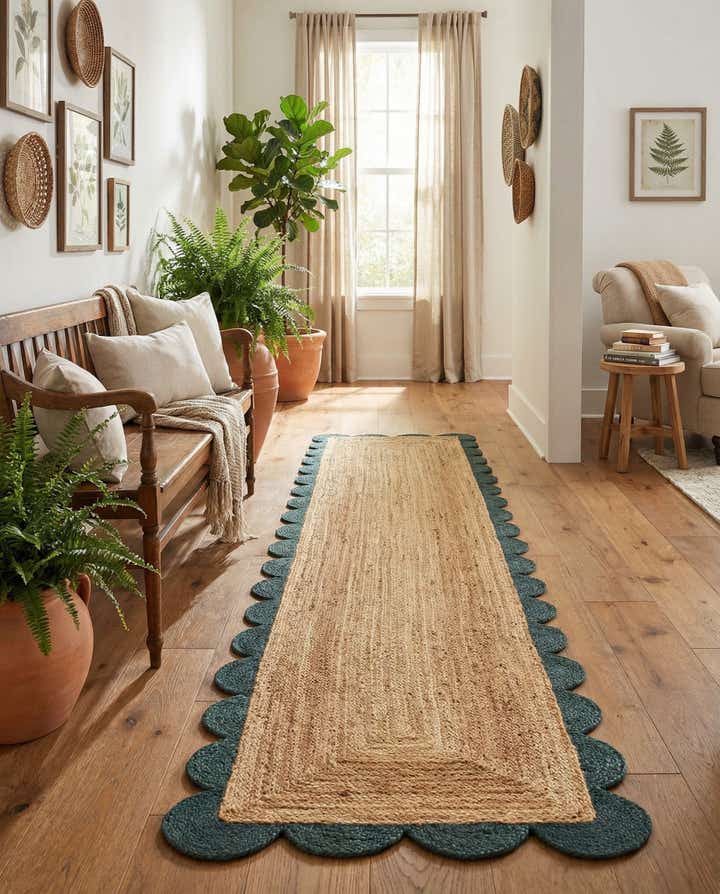 2' 7 x 12' Handmade Scallop Braided Jute Runner Rug