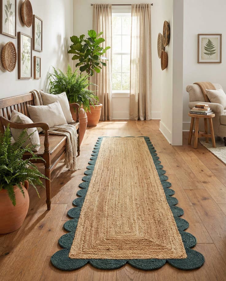 Detail image of 2' 7 x 12' Handmade Scallop Braided Jute Runner Rug