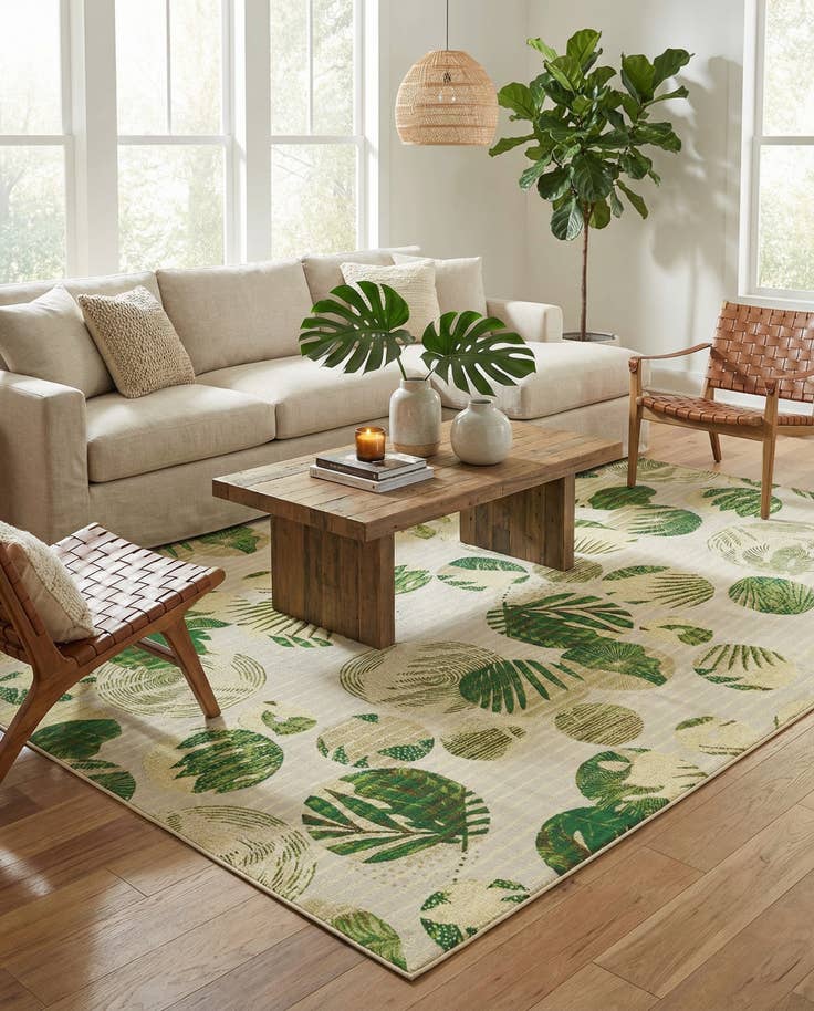 Detail image of 9' x 12' Easy-Clean Botanical Indoor / Outdoor Rug