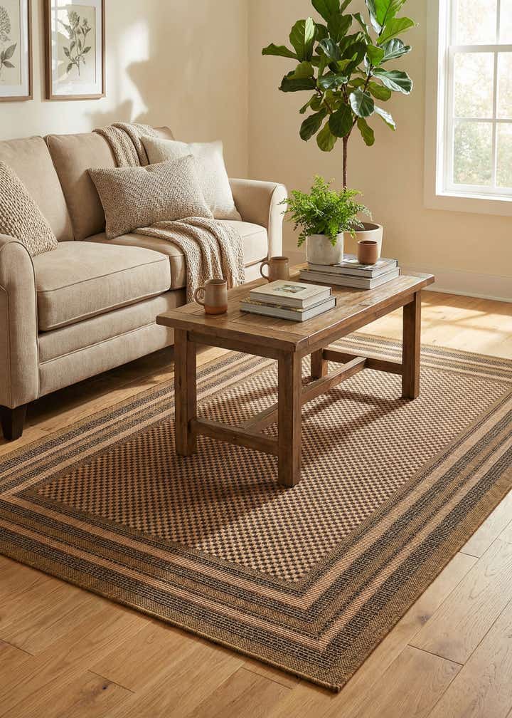 5' 3 x 8' Easy-Clean Border Indoor / Outdoor Rug