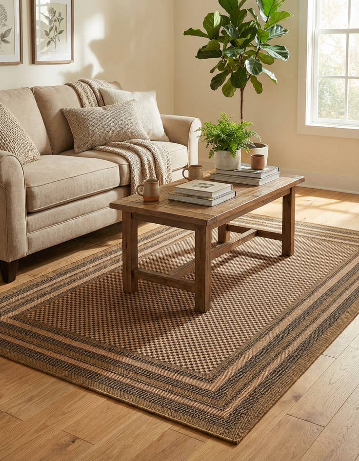 Detail image of 5' 3 x 8' Washable Border Indoor / Outdoor Rug