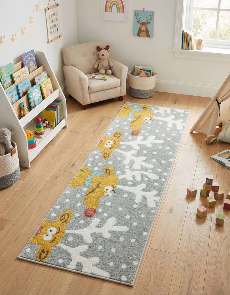 Detail image of 2' 2 x 6' 1 Reindeer Whimsy Kids Runner Rug