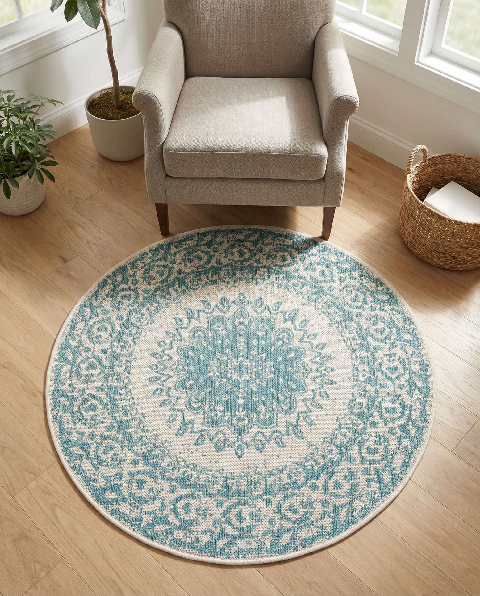 3' x 3' Easy-Clean Traditional Indoor / Outdoor Round Rug