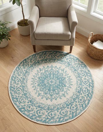 3' x 3' Easy-Clean Traditional Indoor / Outdoor Round Rug
