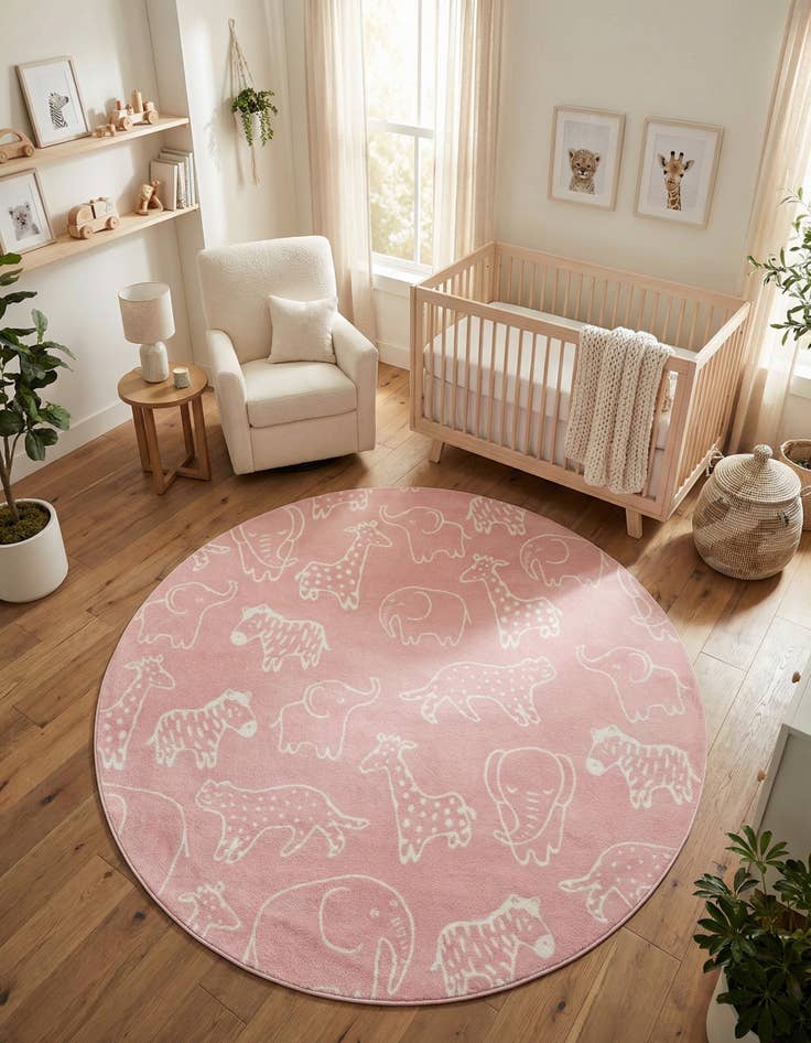Detail image of 7' 10 x 7' 10 Animals Whimsy Kids Round Rug
