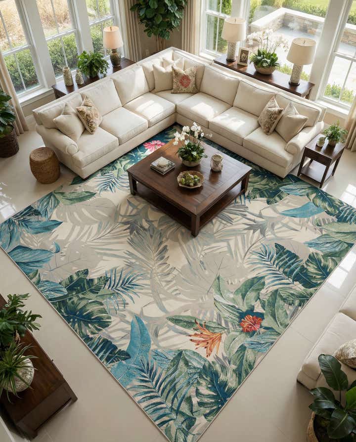 12' x 12' Easy-Clean Botanical Indoor / Outdoor Square Rug