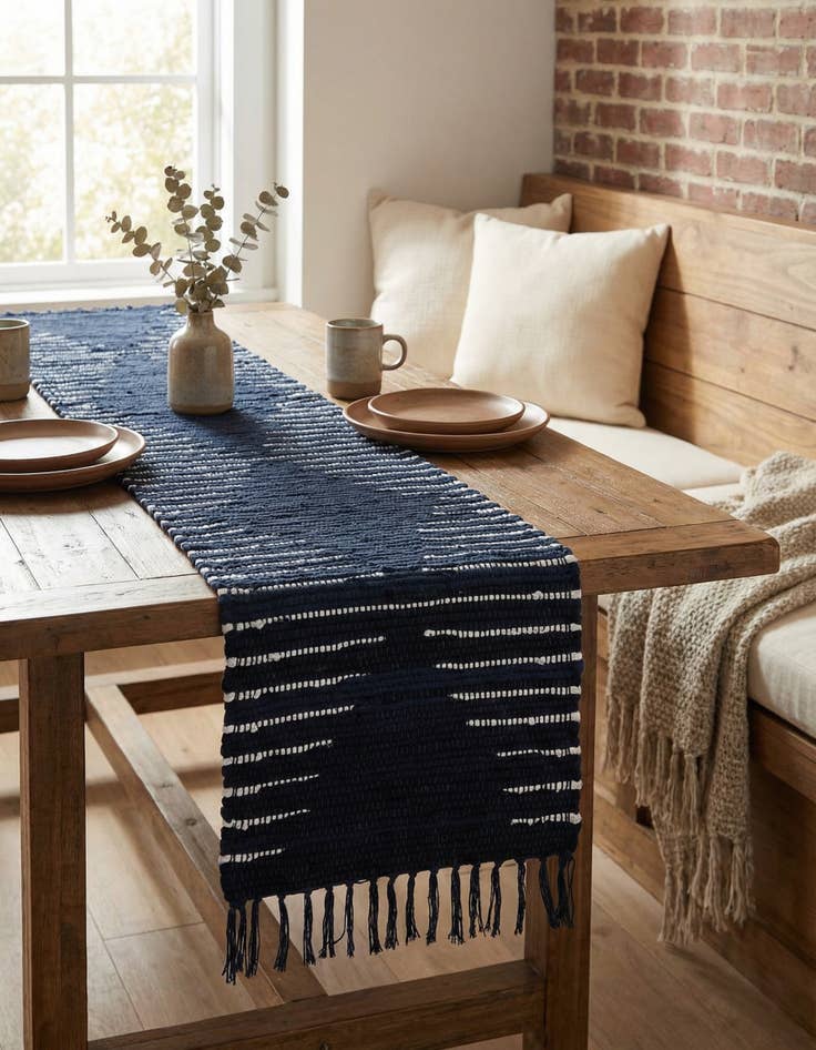 Detail image of 1' 2 x 6' 1  Hand Woven Chindi Cotton Table Runner Rug