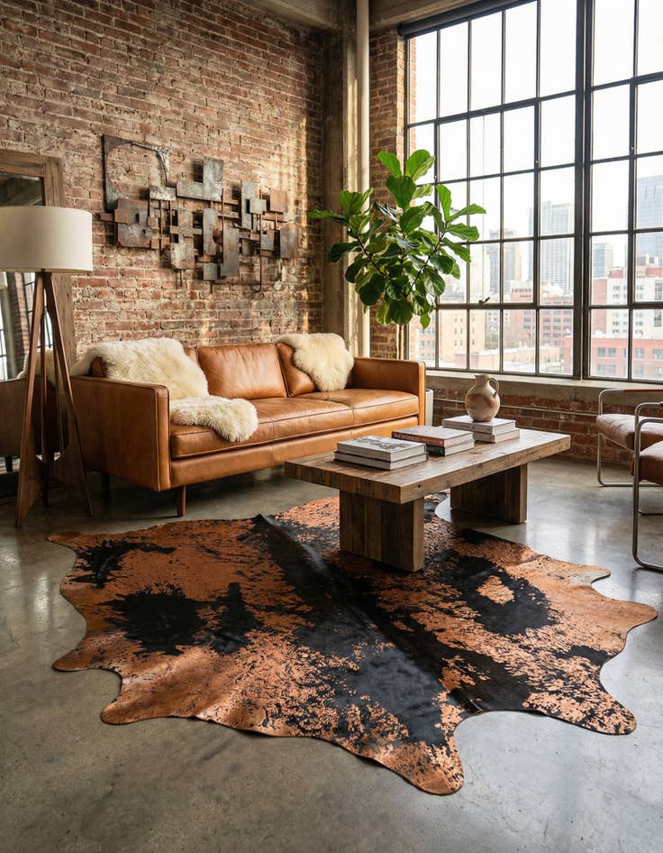 Detail image of 6' 7 x 7' Cowhide Leather Rug