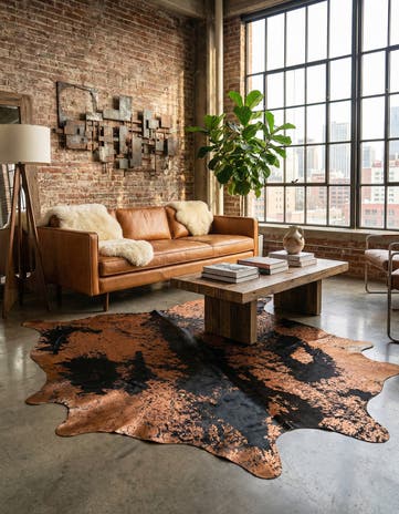 6' 7 x 7' Cowhide Leather Rug