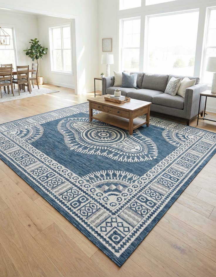 Detail image of 10' x 10' Washable Traditional Indoor / Outdoor Square Rug