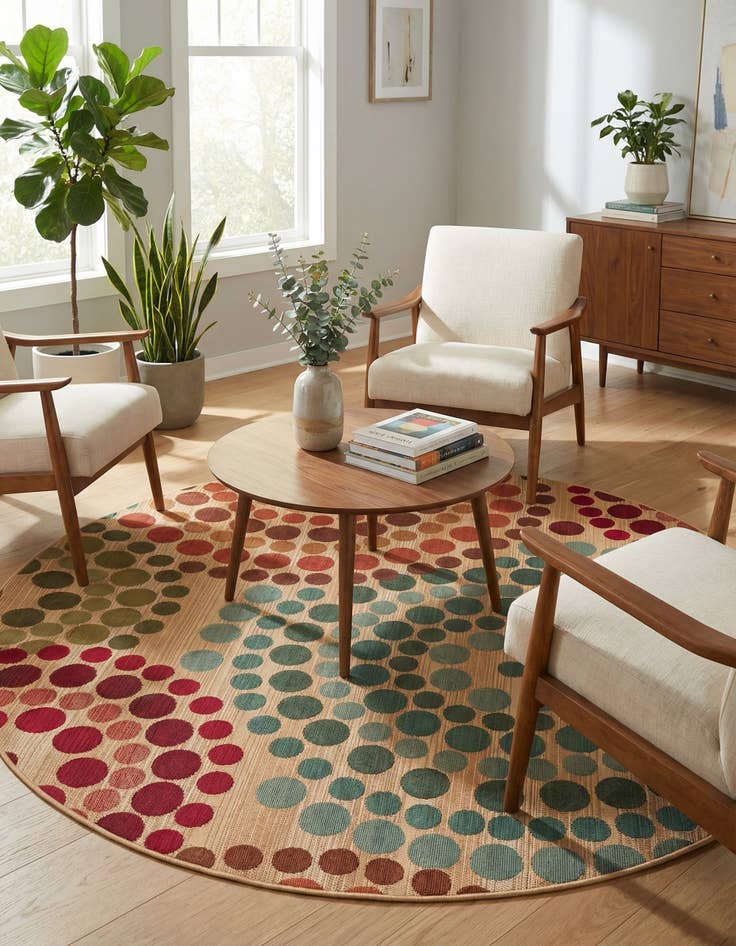 Detail image of 6' x 6' Easy-Clean Modern Indoor / Outdoor Round Rug
