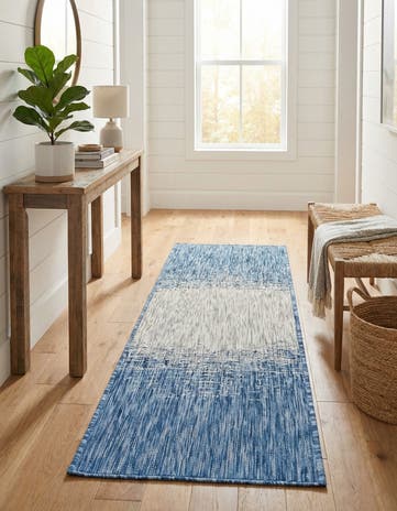 Blue Easy-Clean Modern Indoor / Outdoor Runner Rug