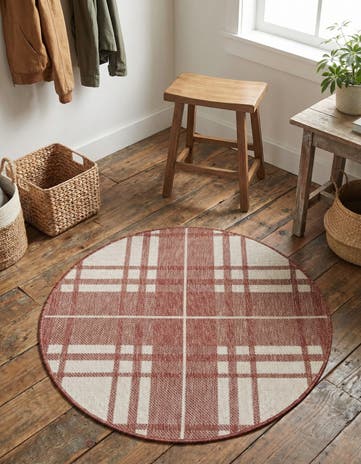 3' x 3' Easy-Clean Checkered Indoor / Outdoor Round Rug
