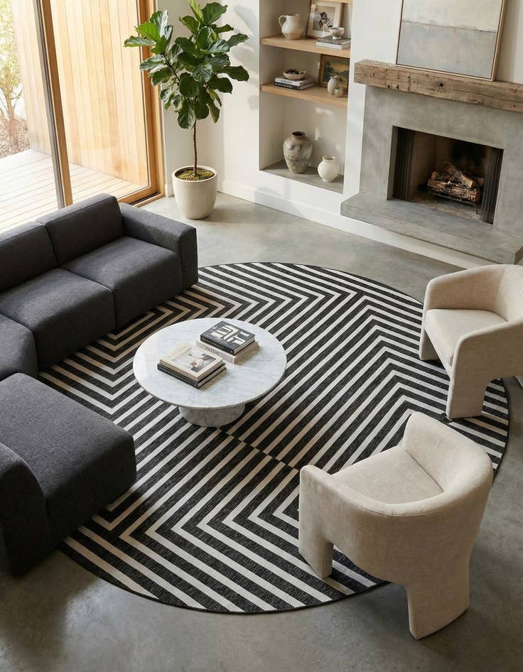 Detail image of 13' x 13'  Washable Modern Indoor / Outdoor Round Rug
