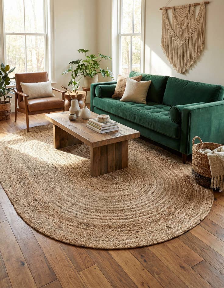 Detail image of 5' 10 x 8' 10 Handmade Braided Jute Oval Rug