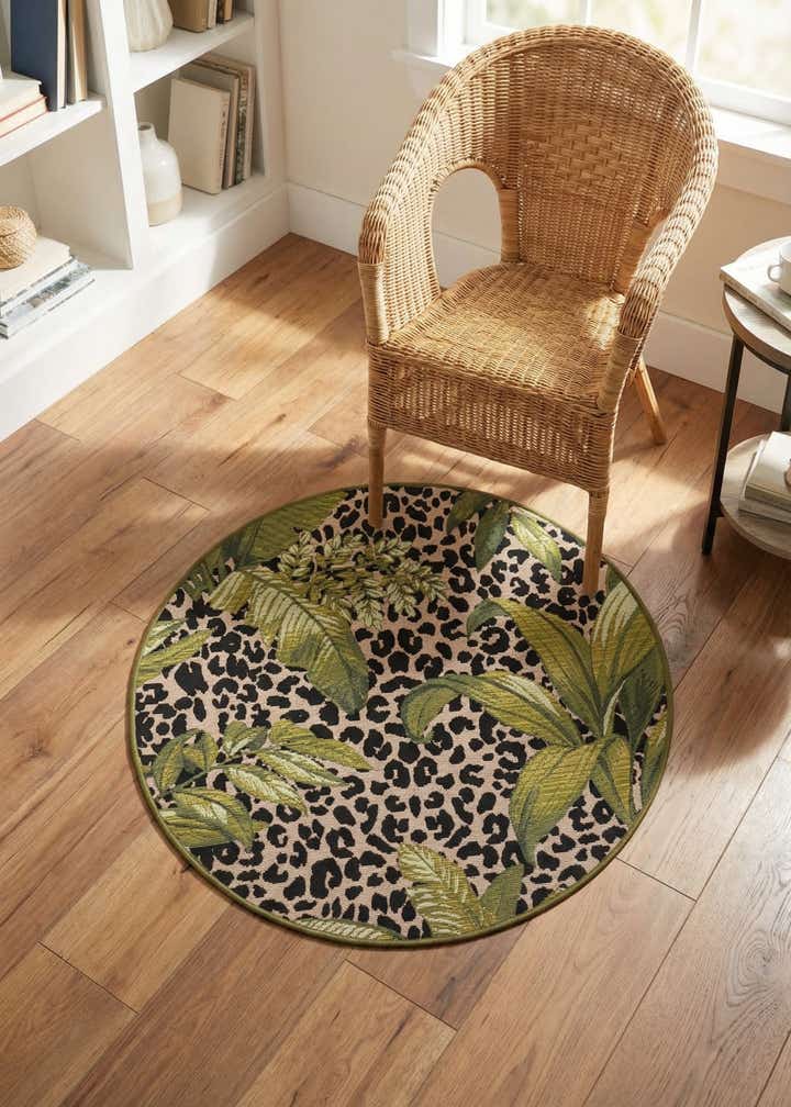 3' x 3' Easy-Clean Botanical Indoor / Outdoor Round Rug
