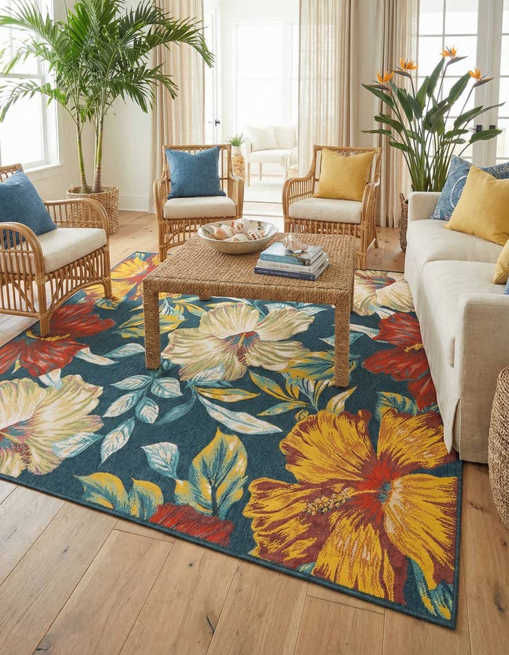 Detail image of 10' x 10'  Washable Coastal Indoor / Outdoor Square Rug