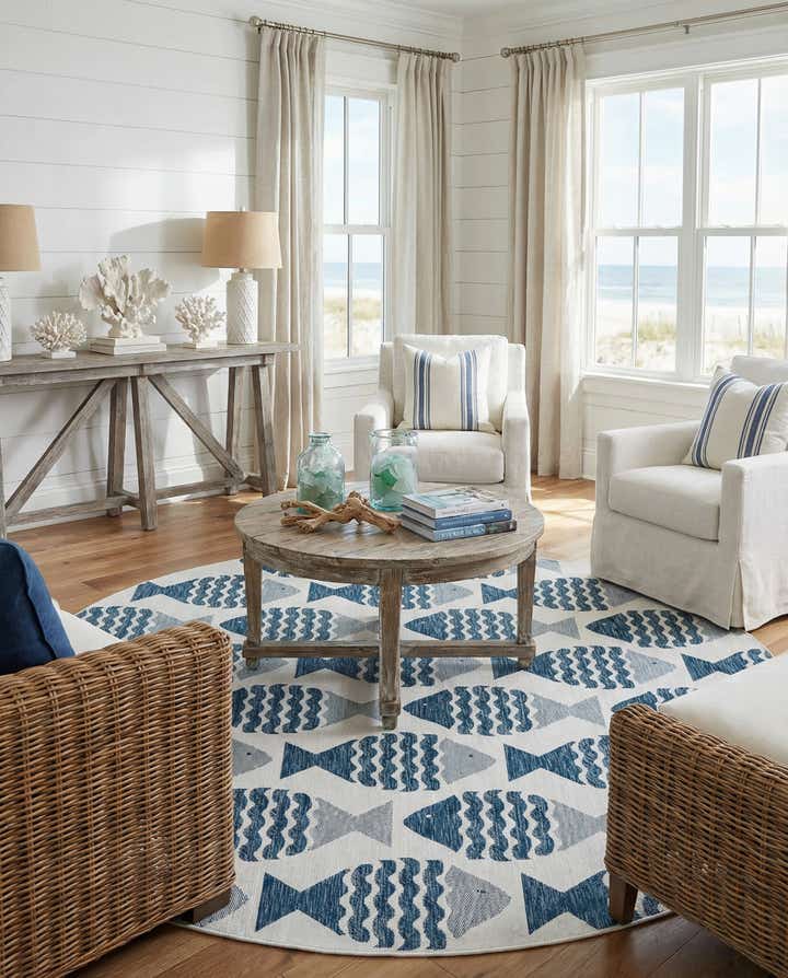 10' x 10' Easy-Clean Coastal Indoor / Outdoor Round Rug