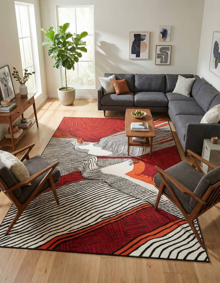 Detail image of  9' x 12'  Washable Modern Indoor / Outdoor Rug