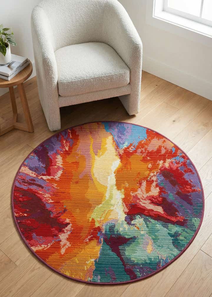 3' x 3' Easy-Clean Modern Indoor / Outdoor Round Rug
