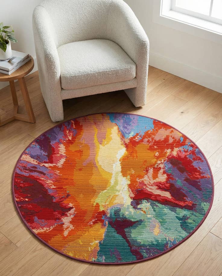 Detail image of 3' x 3' Easy-Clean Modern Indoor / Outdoor Round Rug