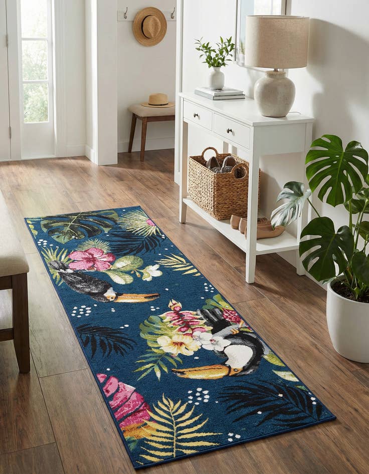Detail image of 2' x 6' Washable Botanical Indoor / Outdoor Runner Rug