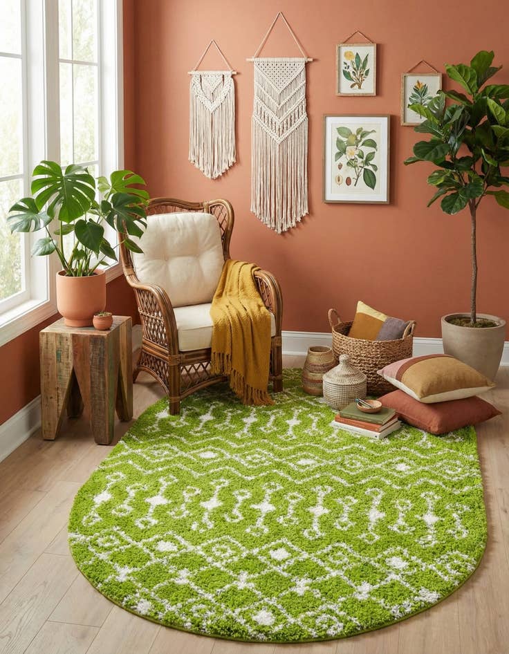 Detail image of 5' 3 x 8' Moroccan Trellis Shag Oval Rug