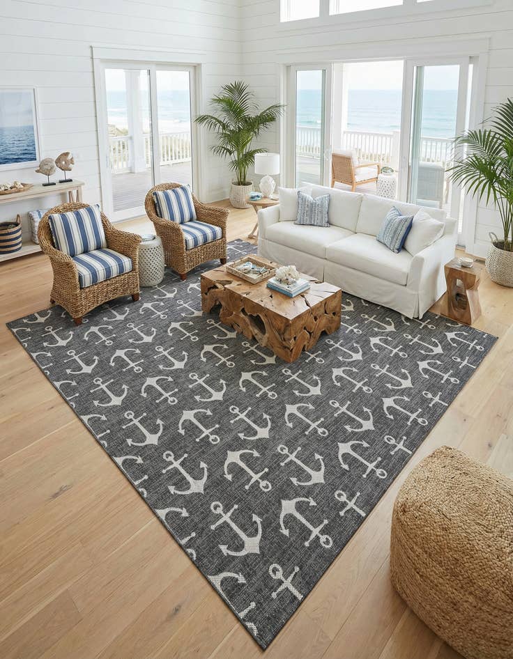 Detail image of 13' x 13' Washable Coastal Indoor / Outdoor Square Rug