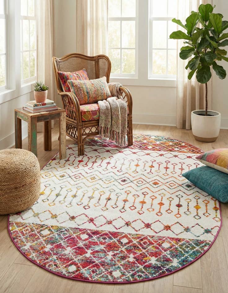 Detail image of 5' 3 x 8' Moroccan Trellis Oval Rug
