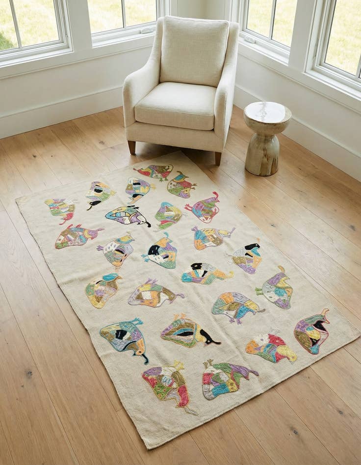 Detail image of 3' 9 x 5' 10 Hand Woven Kilim Suzani Wool Rug