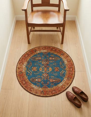 3' x 3' Easy-Clean Traditional Indoor / Outdoor Round Rug