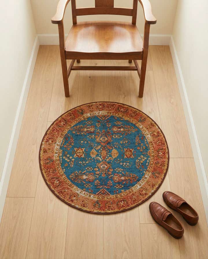 3' x 3' Easy-Clean Traditional Indoor / Outdoor Round Rug