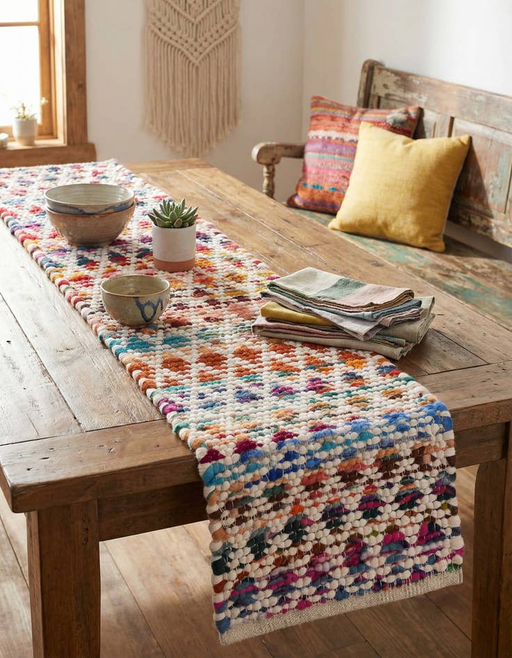 Detail image of 1' 2 x 4' 1  Hand Woven Braided Chindi Table Runner Rug