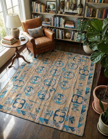 5' 6 x 6' 8 Hand Knotted Kilim Suzani Wool Square Rug