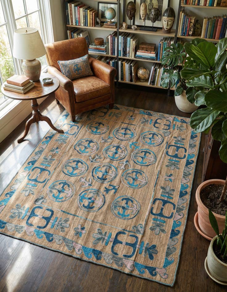 Detail image of 5' 6 x 6' 8 Hand Knotted Kilim Suzani Wool Square Rug